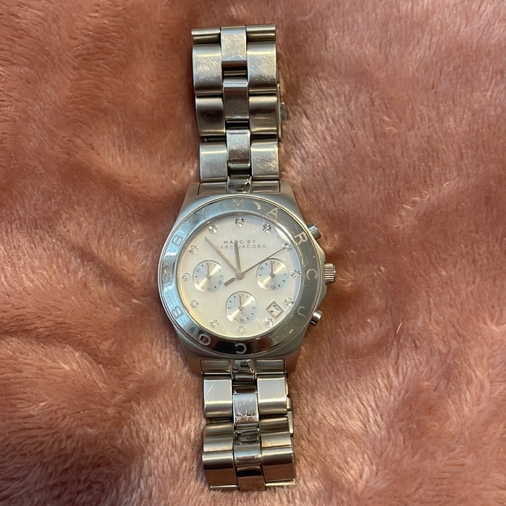 marc jacob's silver watch with crystal detail